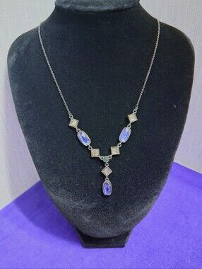 Vintage Avon Necklace Victorian Style Drop With Gunmetal Chain